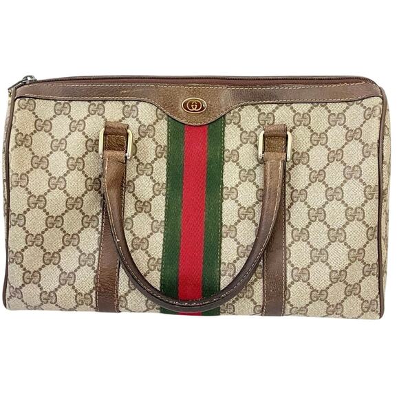 Vintage Gucci Boston Monogram GG Canvas Top Handle Bag Beige - Picture 1 of 12